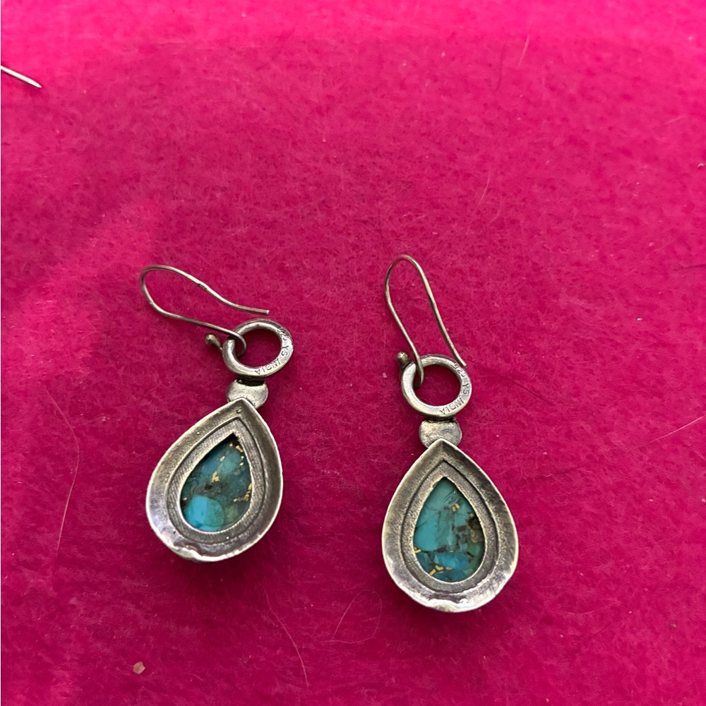 Source Unknown Turquoise And Silver Drop Earrings - image 4